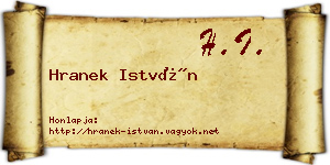 Hranek István névjegykártya